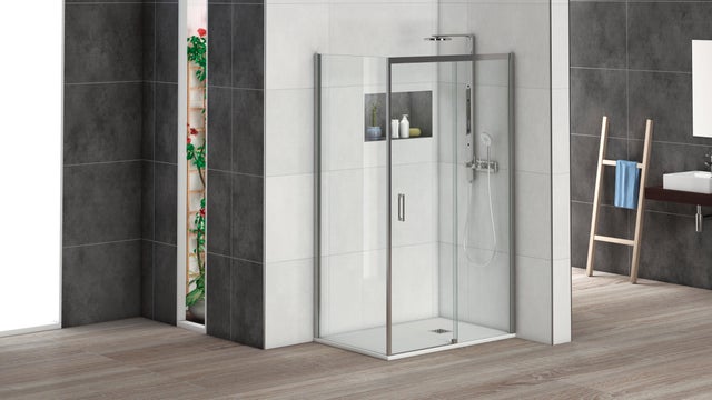 Paroi de douche fixe à l'italienne chromée L.80 x H.200 cm verre trempé transparent Ep.6 mm - Athènes