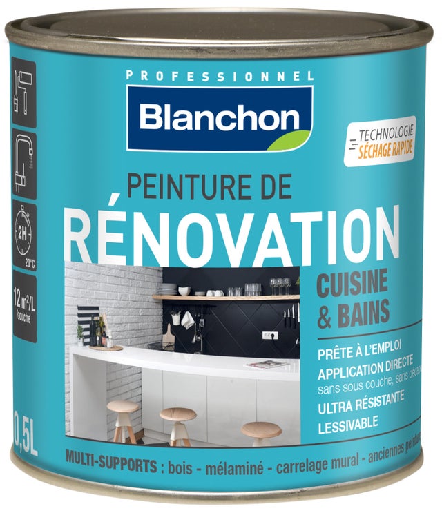 Peinture de rénovation multi-support cuisine & bain gris clair 0,5 L - BLANCHON