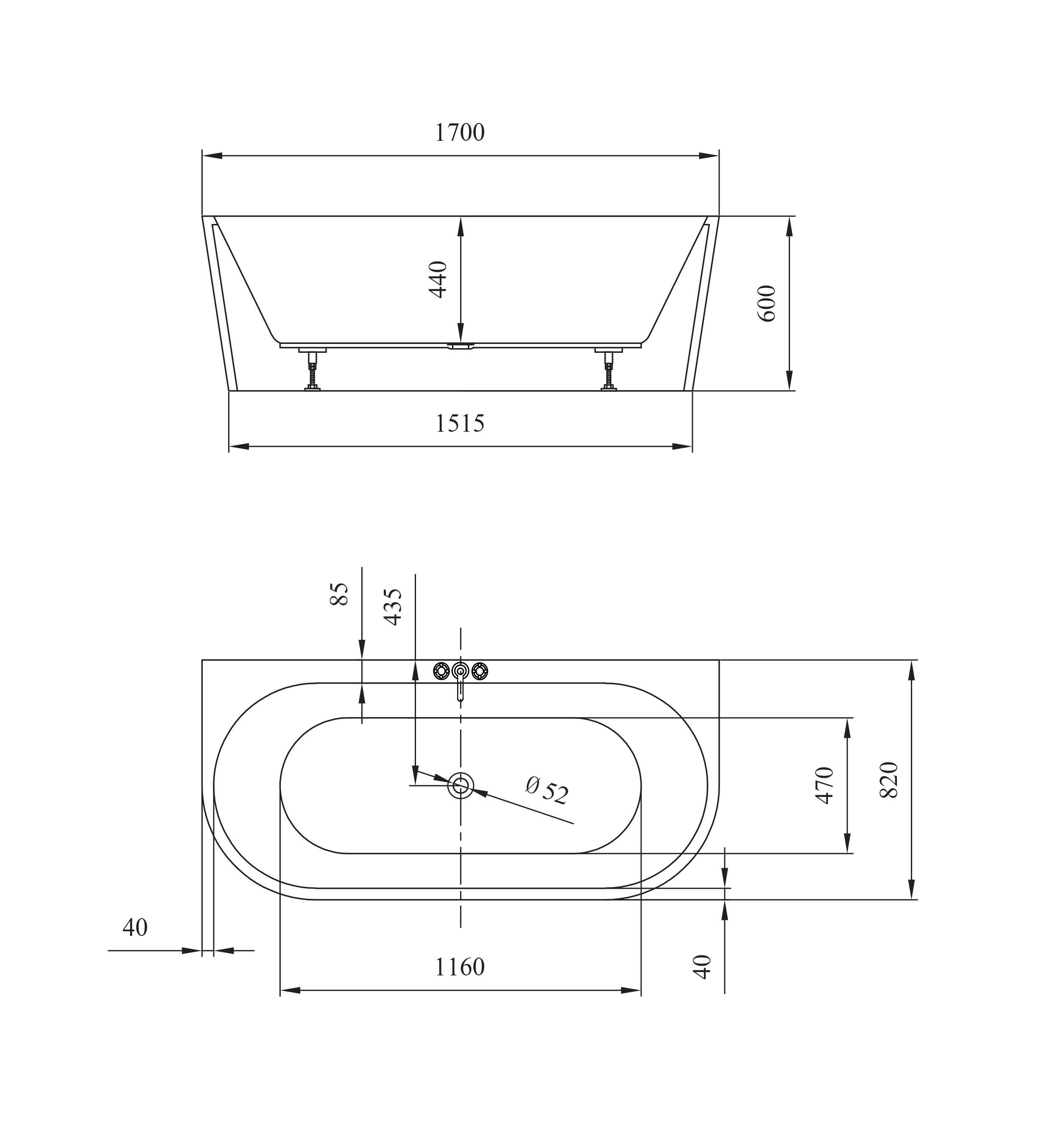 Wanna przyścienna Atrato 170 x 83 cm Cersanit - 6