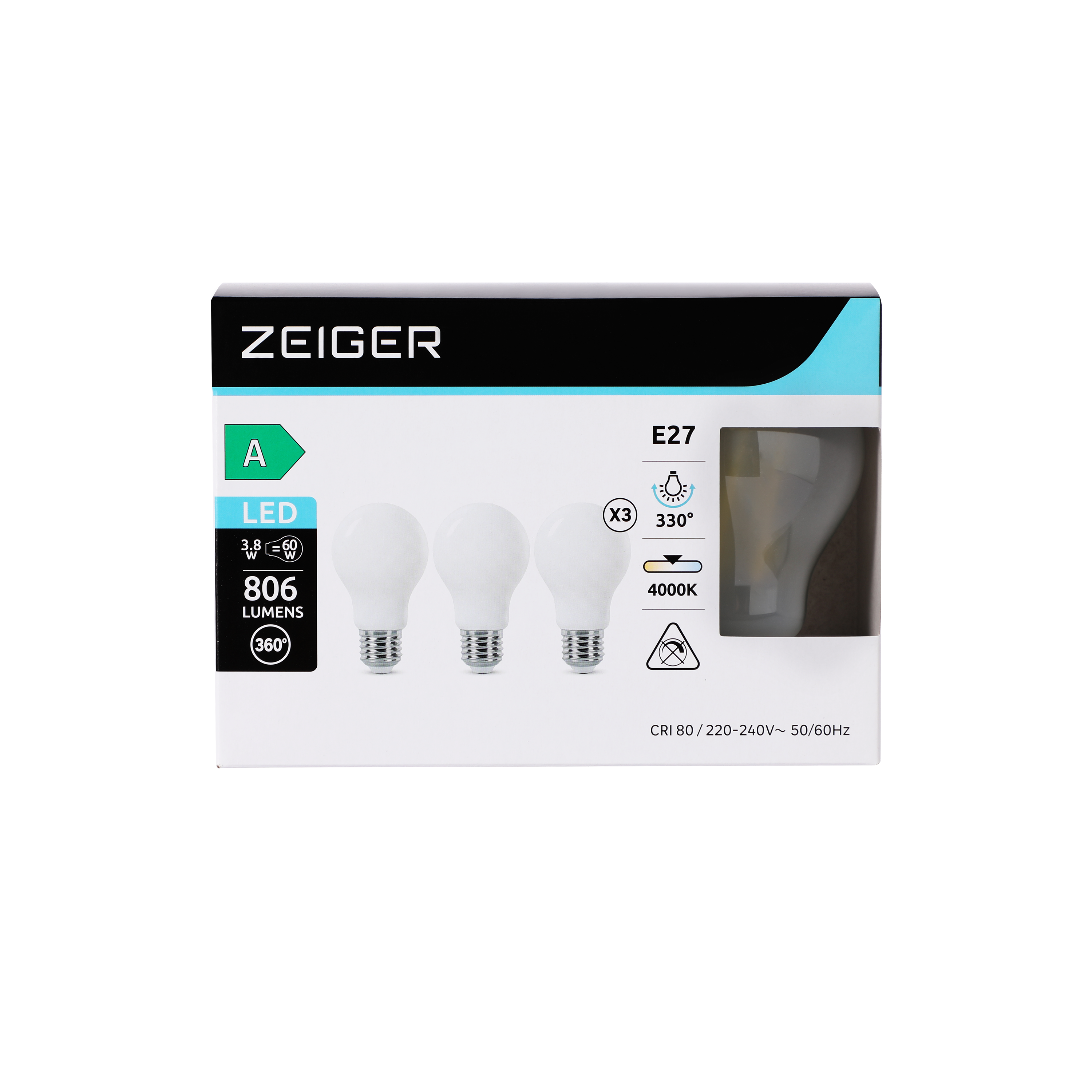 3 Ampoules E27 A60 Opale 806Lm 4000K - ZEIGER - 4