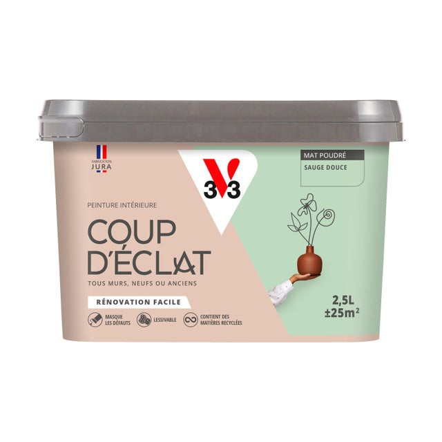 Peinture intérieure multi-support acrylique mat poudré sauge douce 2,5 L Coup d'éclat - V33