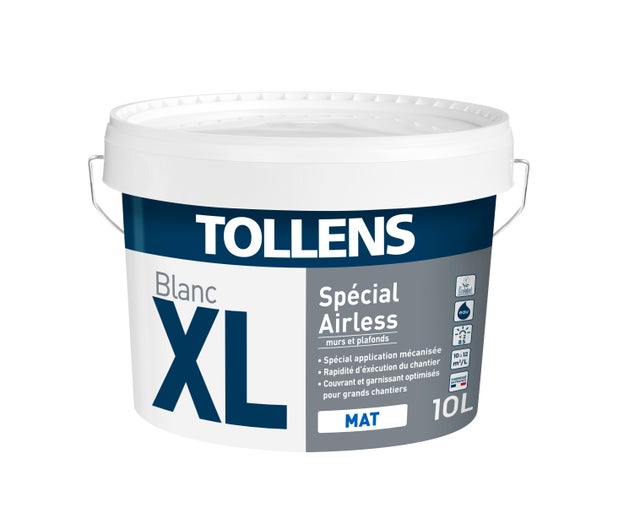 Peinture intérieure murs et plafonds acrylique airless mat blanc 10 L - TOLLENS