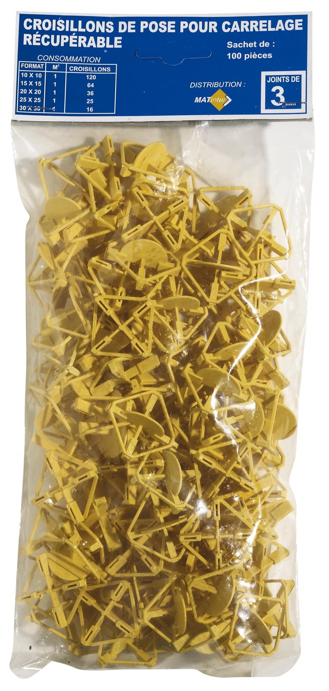 Croisillons réutilisables pour carrelage Ep.3 mm en X - MAT INTER (sachet de 100)