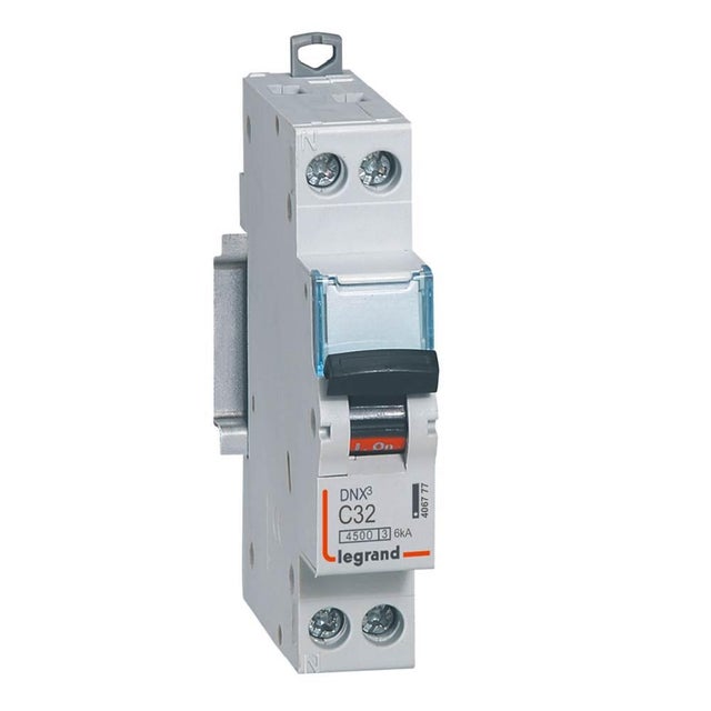 Disjoncteur Phase+Neutre DNX³4500 6kA arrivée et sortie borne à vis - 1P+N 230V~ 32A courbe C - 1 module - LEGRAND