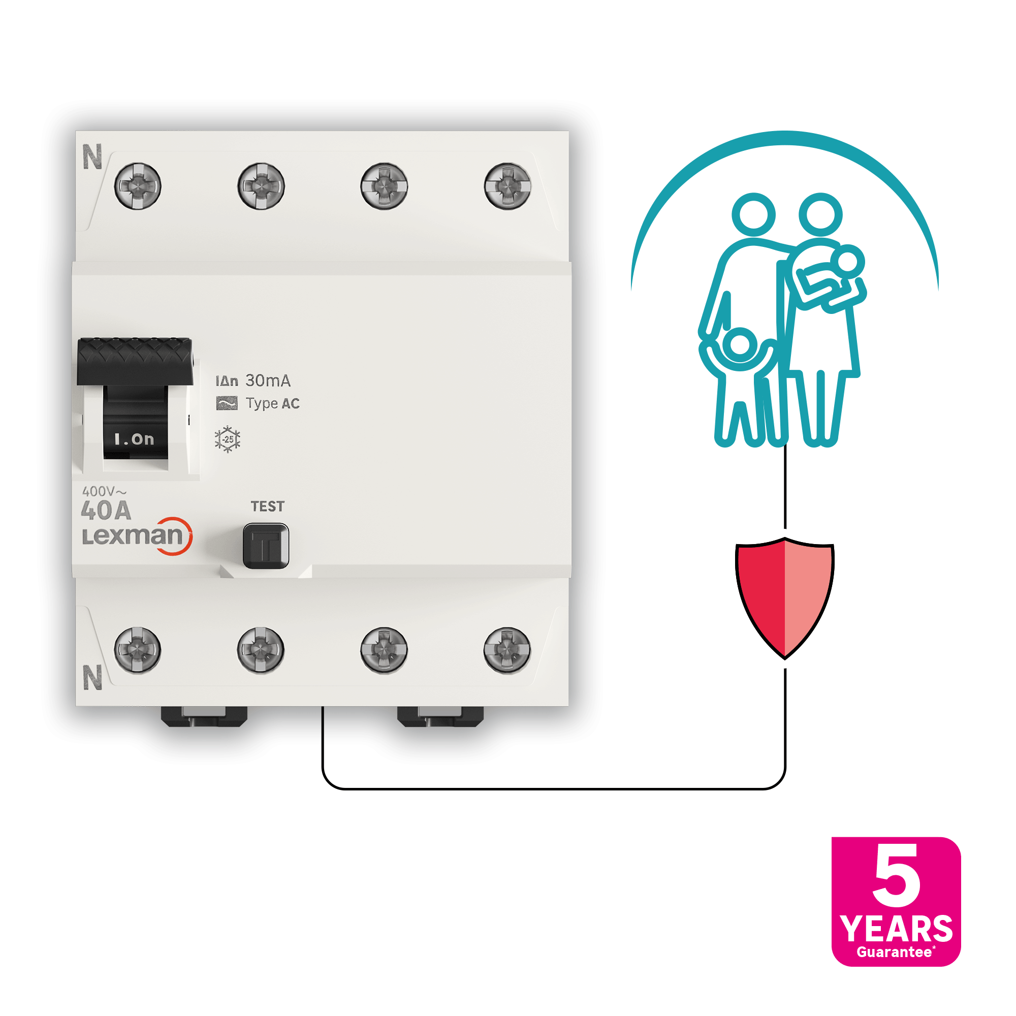 Interrupteur différentiel triphasé LEXMAN, 30 mA 40 A AC - 4
