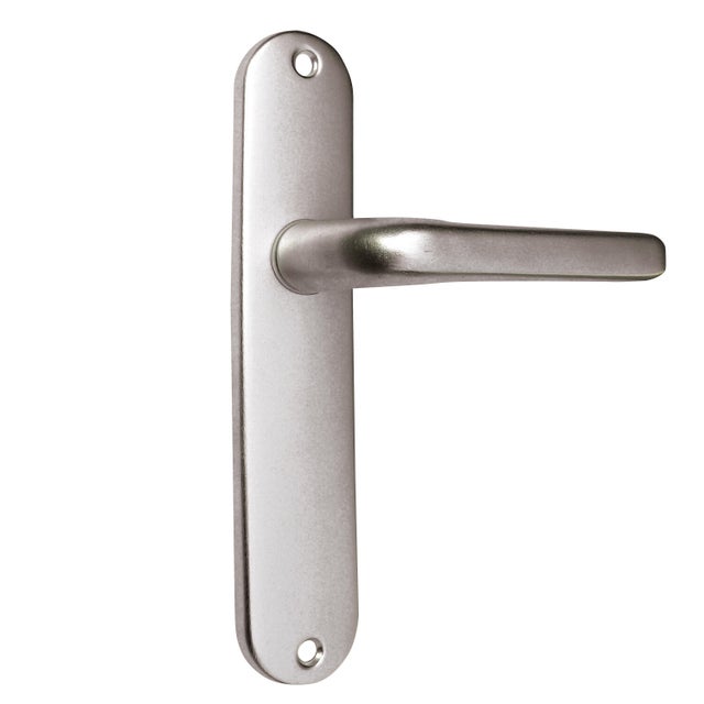 Poignée de porte sur plaque grise entraxe 165 mm bec de cane RIKA x2