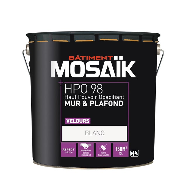 Peinture intérieure murs et plafonds acrylique velours blanc 15 L Hpo - MOSAÏK