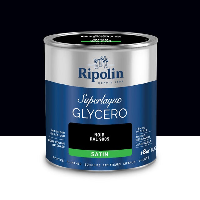 Peinture intérieure et extérieure multi-supports glycéro satin noir 0,5 L - RIPOLIN