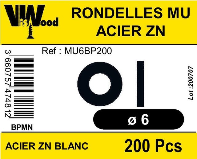 Lot de 200 rondelles moyennes ZG D.6 x 14 x 1,2 mm - VISWOOD