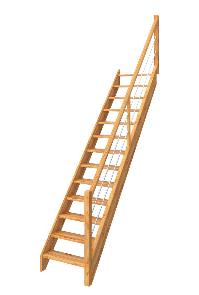 Escalier en hêtre droit sans contremarches et rampe à tube à gauche Larg.76 cm - GIMM