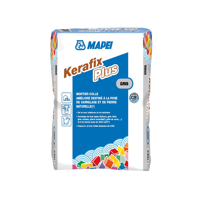 Colle carrelage en poudre gris C2E pour sol intérieur & extérieur et mur intérieur 25 kg - Kerafix plus MAPEI