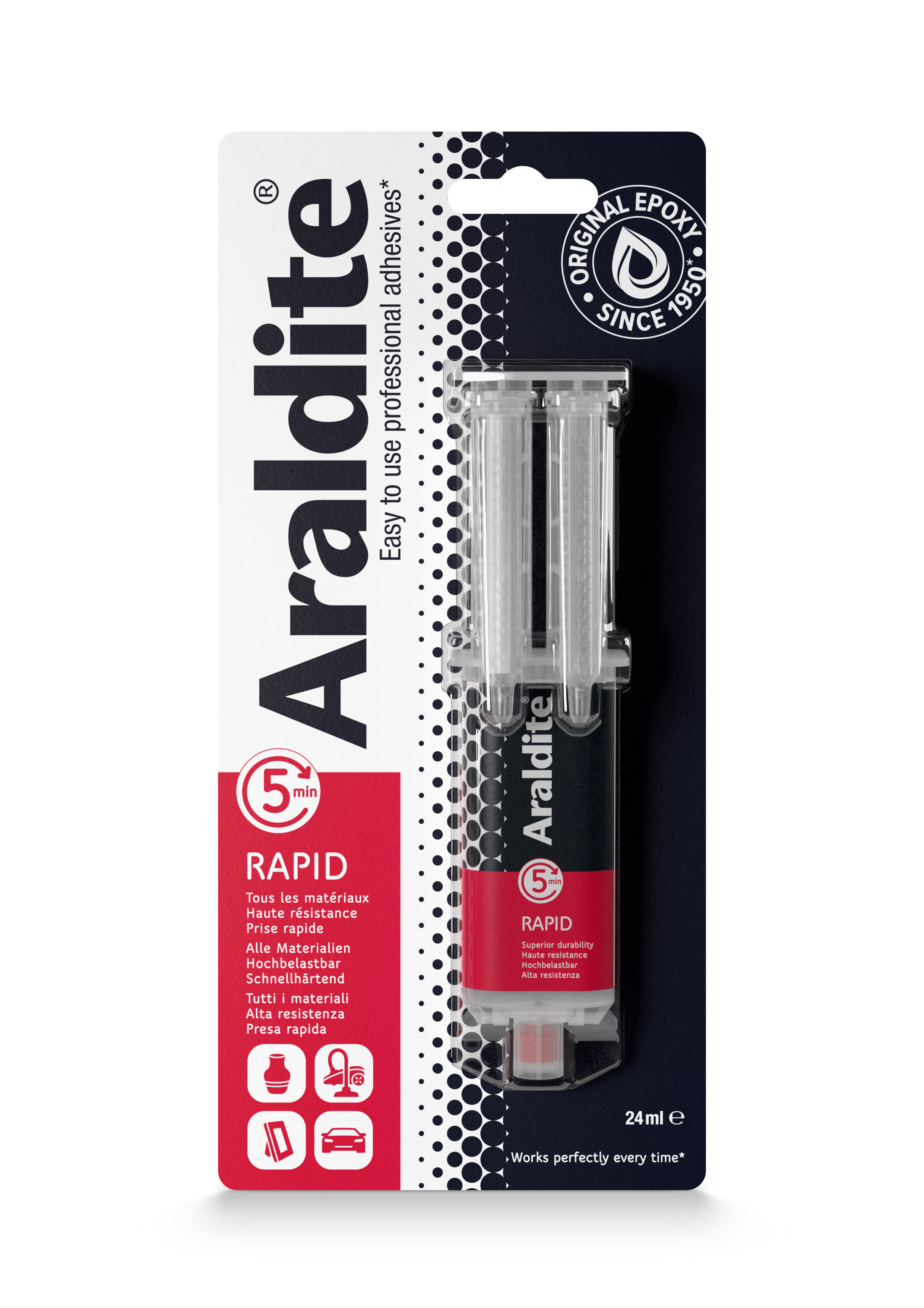 Cache Colle Rouge Colle époxy prise rapide rouge 24 ml - ARALDITE | Tecnomat / ex Bricoman