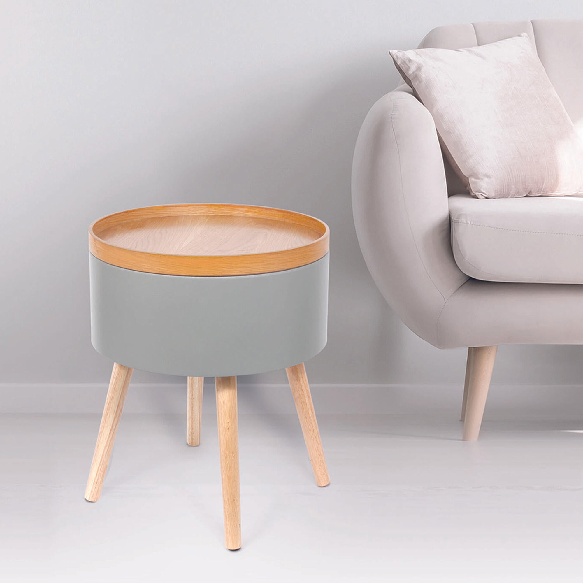 Mesa auxiliar redonda de mdf color gris de 38x38x38cm