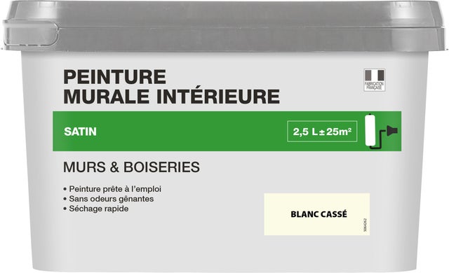 Peinture intérieure multi-support acrylique satin blanc cassé 2,5 L