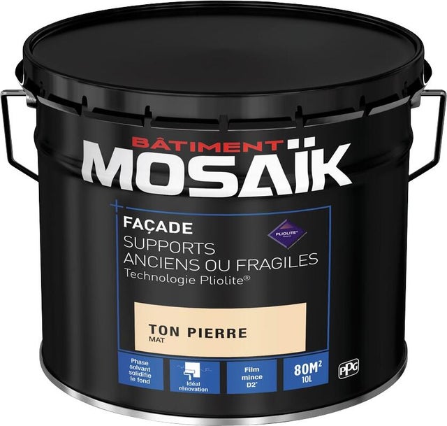 Peinture façade D2 pliolite supports anciens ou fragiles mat ton pierre 10 L - MOSAÏK