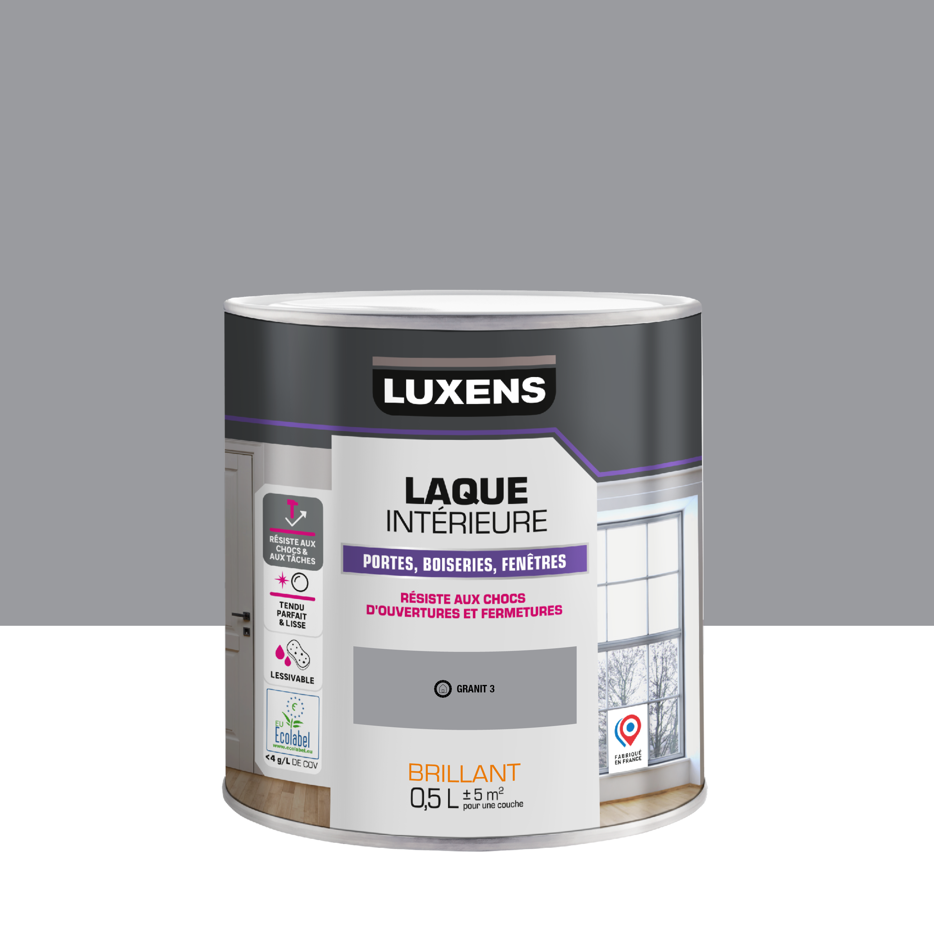 Laque intérieure porte, fenêtre, boiserie gris granit 3 brillant LUXENS Laque 0.