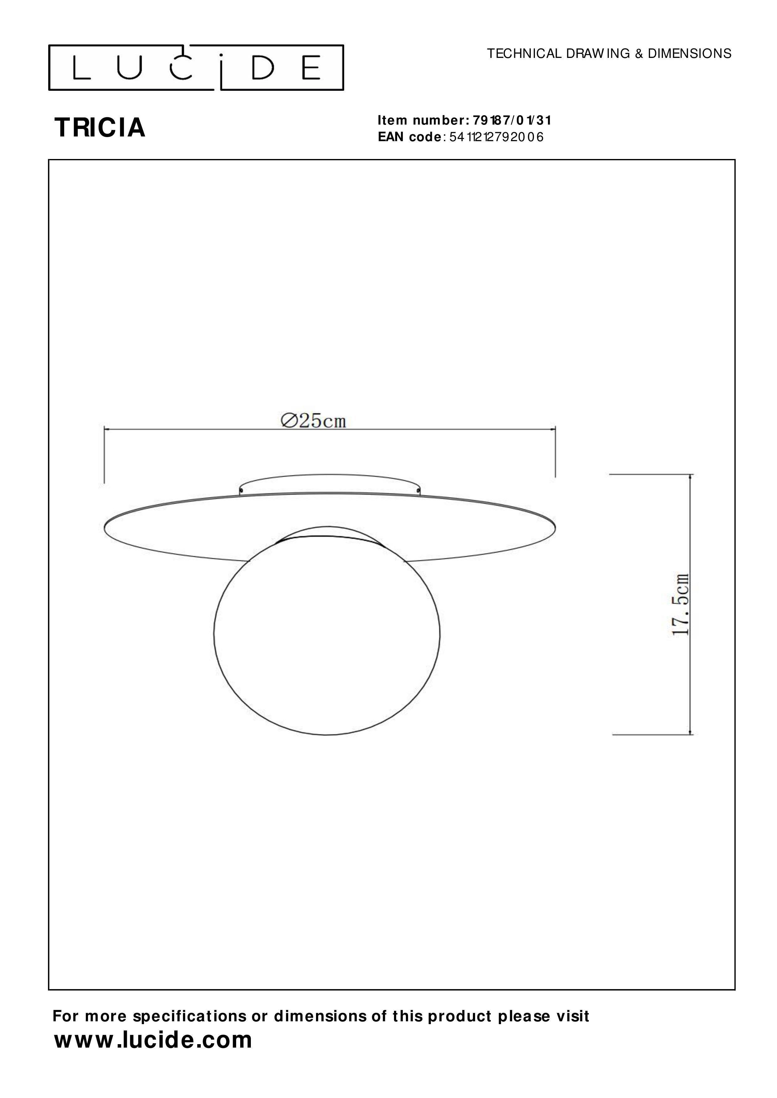 Plafonnier, blanc, 1 x E27, LUCIDE Tricia D.25 cm - 3