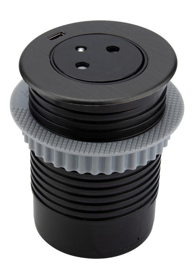 Multiprise escamotable 1 prise + USB Diam.60 mm Noir - Easy Eject VOLT