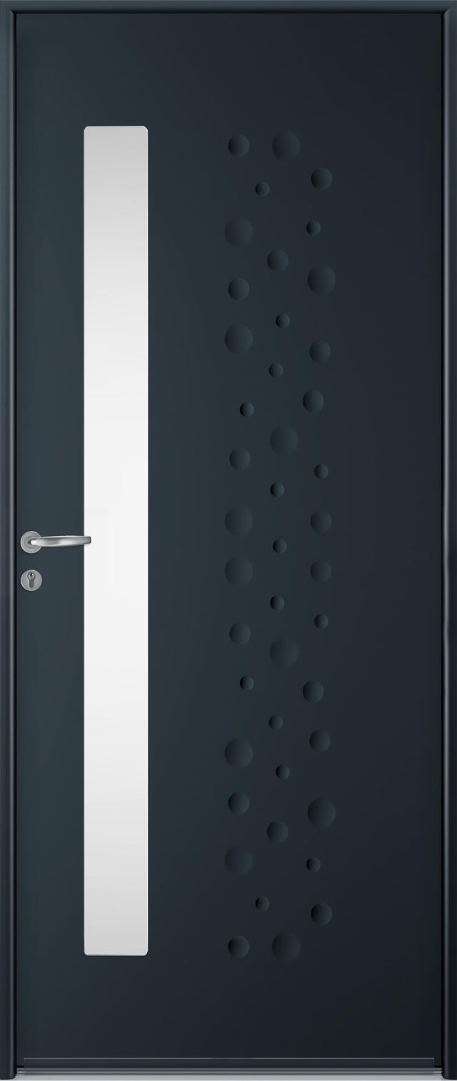 Porte d'entrée acier grise poussant droit H.215 x l.90 cm Ultime