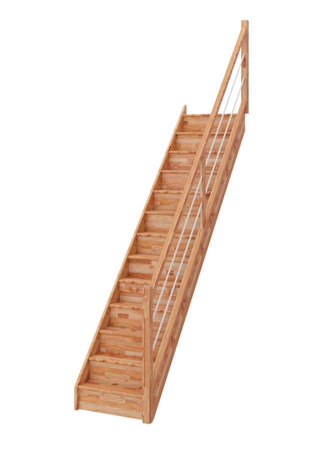 Escalier hêtre droit avec contremarches et rampe à tubes à droite Larg.76 cm - GIMM
