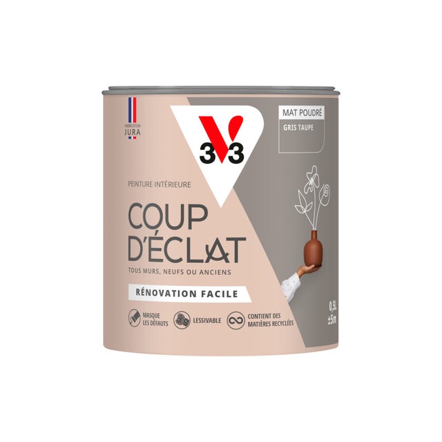 Peinture intérieure multi-support acrylique mat poudré gris taupe 0,5 L Coup d'éclat - V33