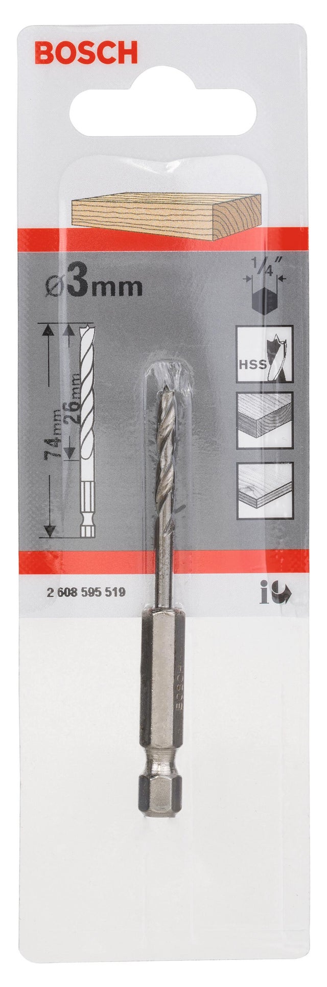 Mèche à bois Diam.3 mm L.74 mm - BOSCH