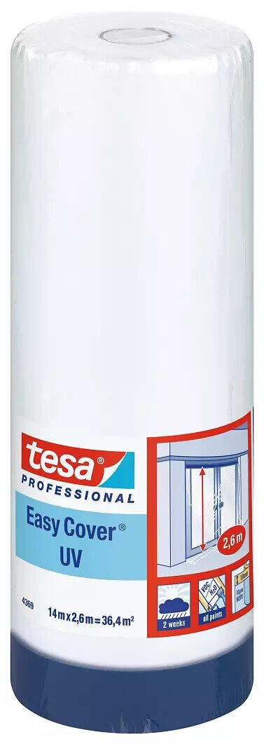 Bâche de protection peinture plastique auto-adhésive l.2,60 m x L.14 m Easy cover extérieure - TESA