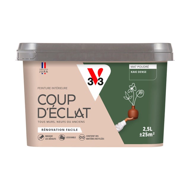 Peinture intérieure multi-support acrylique mat poudré kaki dense 2,5 L Coup d'éclat - V33