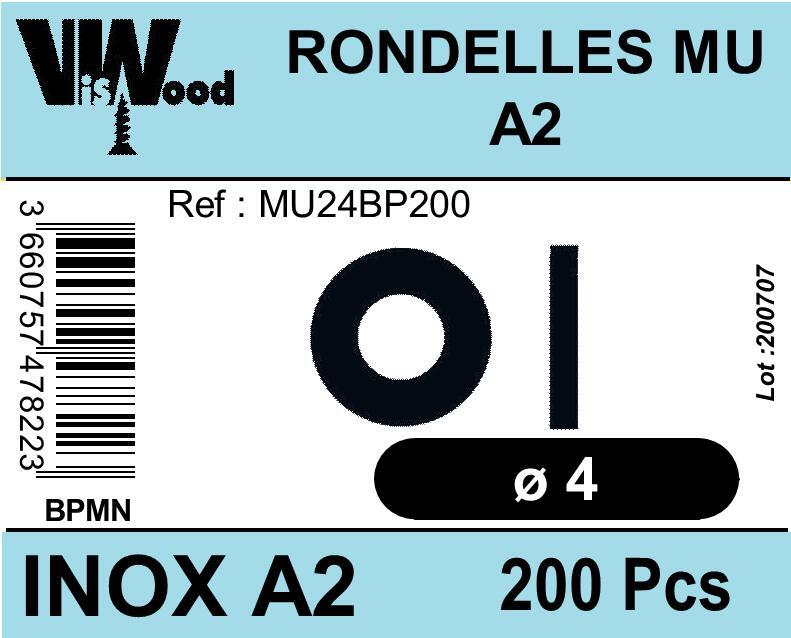 Rondelles moyennes MU inox A2 Diam. 4 x 10 mm Boîte de 200 - VISWOOD - 2
