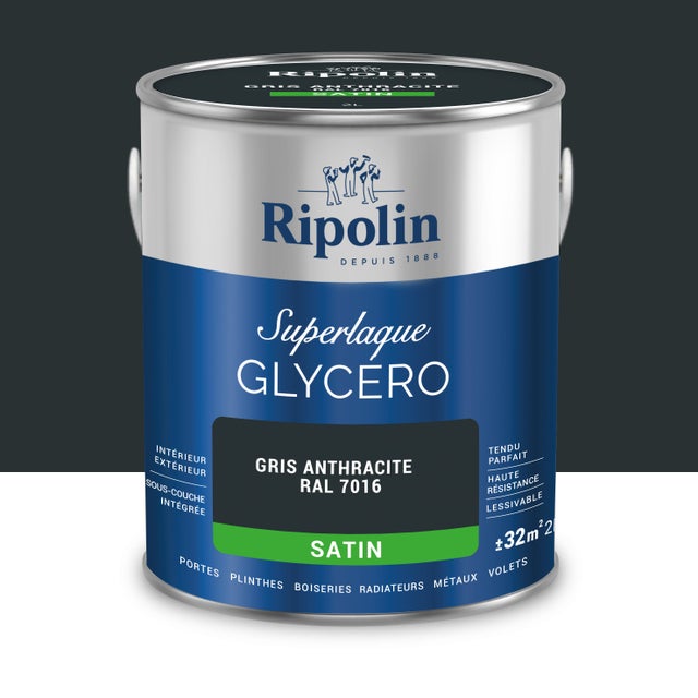 Peinture intérieure et extérieure multi-supports glycéro satin gris anthracite 2 L - RIPOLIN