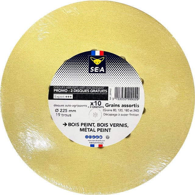 Disque abrasif pour ponceuse Diam.225 mm Lot de 10 + 2 Disque grains assortis - SEA