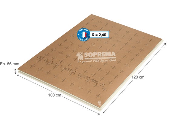 Panneau polyuréthane R = 2,6 L.120 x l.100 cm Ep 56 mm - SOPREMA