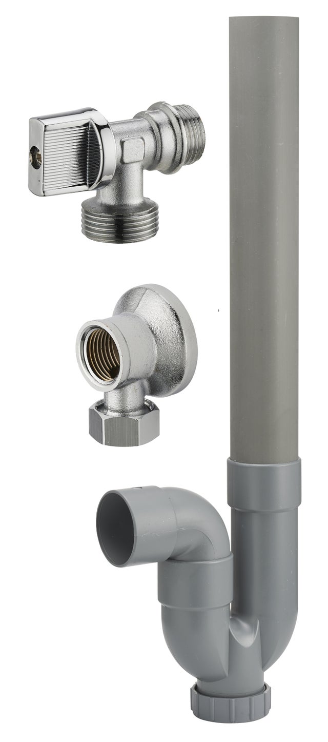 Kit siphon machine à laver sortie horizontale avec applique et robinet 1/4 de tour