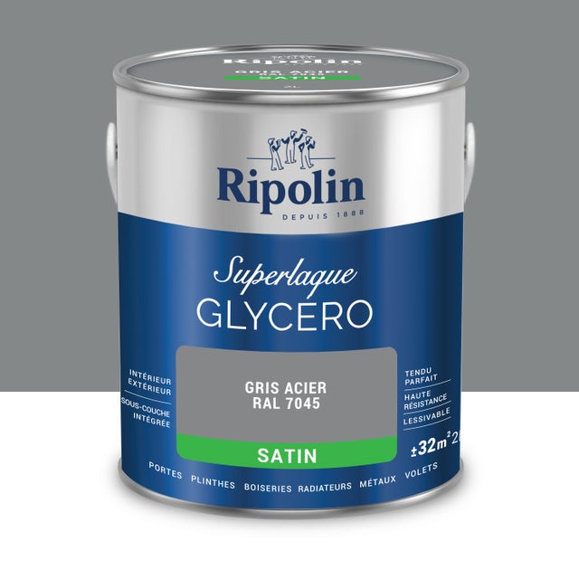 Peinture intérieure et extérieure multi-supports glycéro satin gris acier 2 L - RIPOLIN