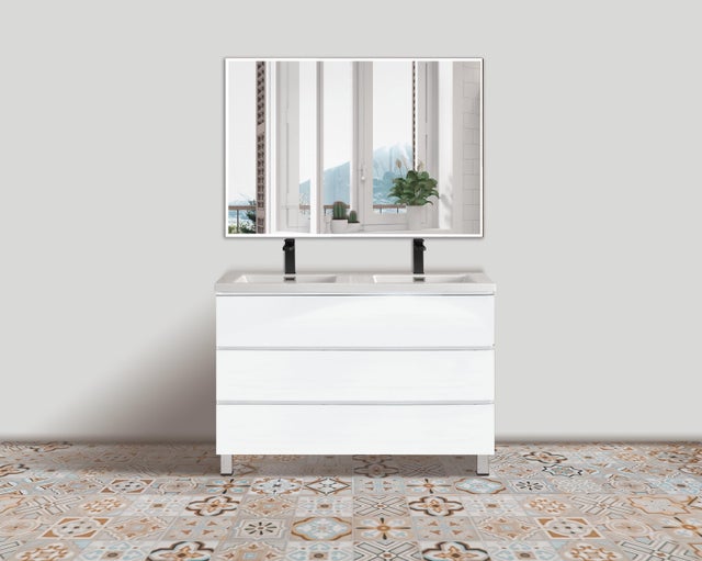 Meuble sous vasque sur pieds 3 tiroirs blanc brillant l.120 x P.45 x H.75 cm - ATLANTIS