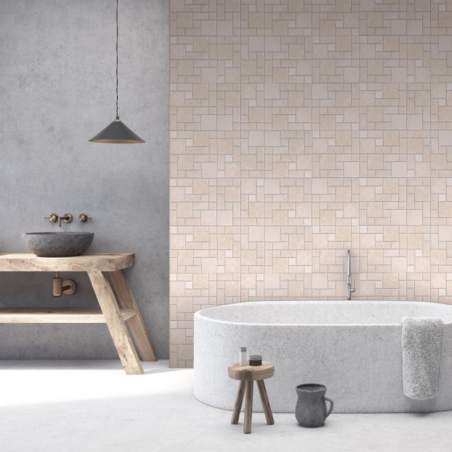 Mosaïque travertin sol mur et douche L.30 x l.30 cm