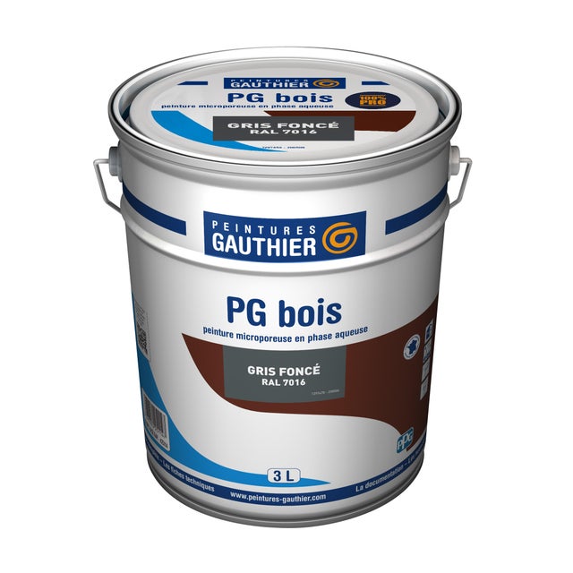 Peinture bois acrylique satin gris foncé RAL 7016 3 L Pg bois - GAUTHIER