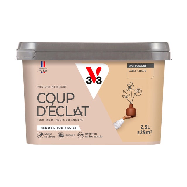 Peinture intérieure multi-support acrylique mat poudré sable chaud 2,5 L Coup d'éclat - V33