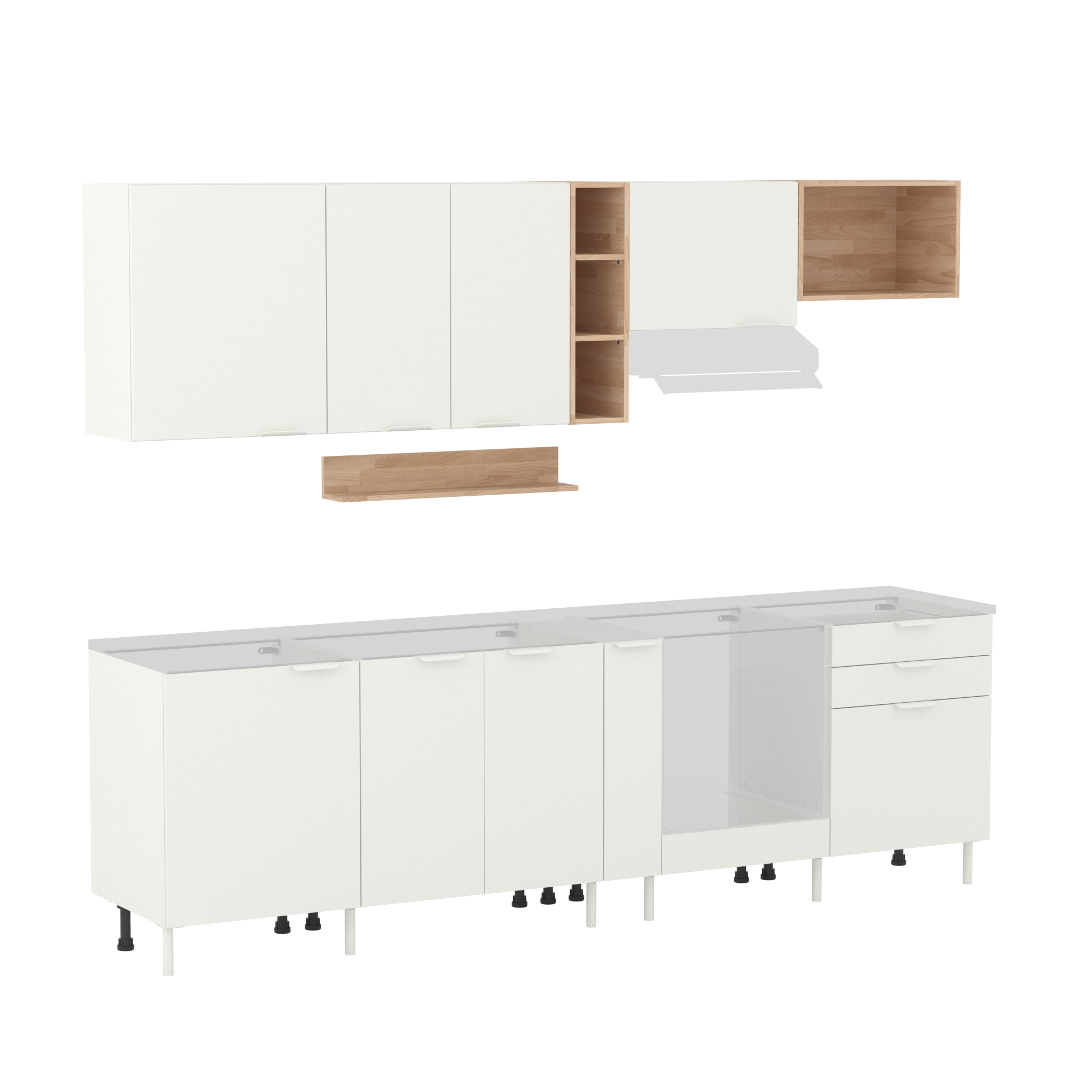 Cuisine en kit Eleki blanc 11 meubles, l.280 x H.217 x P.58 cm | Leroy Merlin