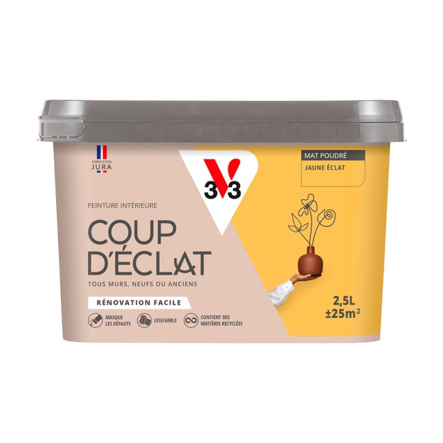 Peinture intérieure multi-support acrylique mat poudré jaune éclat 2,5 L Coup d'éclat - V33