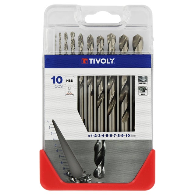 Coffret de 10 forets à métaux HSS Diam.1 à 10 mm - TIVOLY