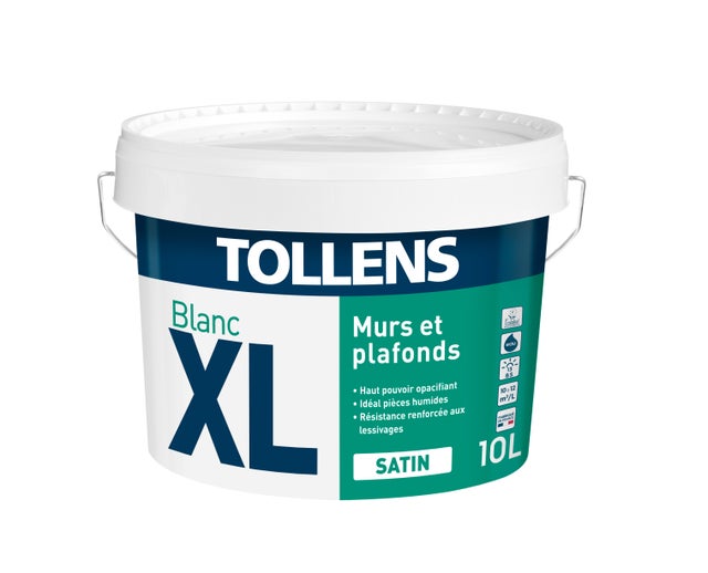 Peinture intérieure murs et plafonds acrylique satin blanc 10 L - TOLLENS