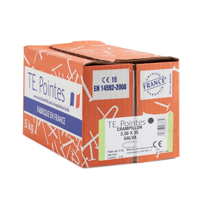Crampillon lisse galva Diam.3,5xL.35 mm boite de 5kg