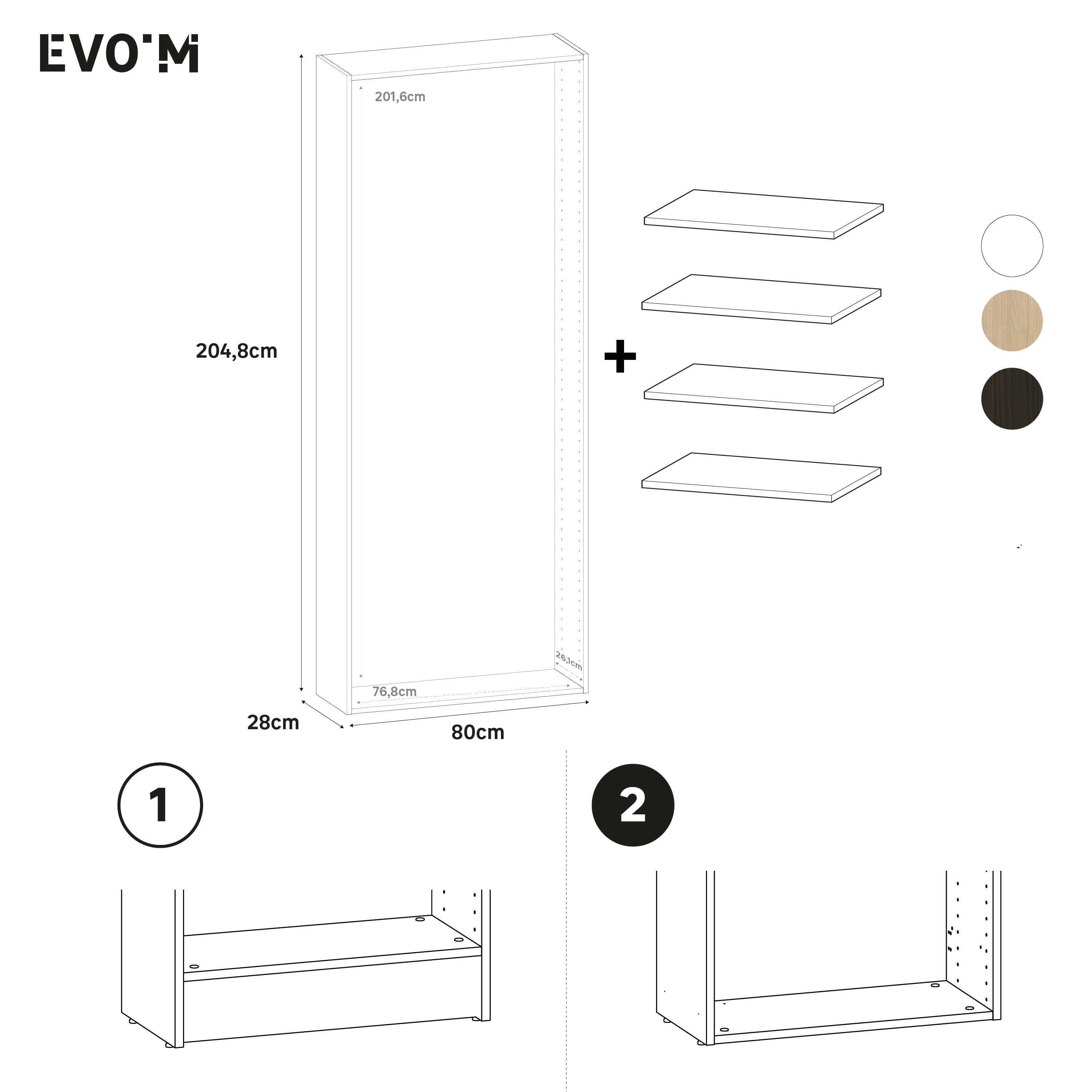Caisson + 4 tablettes SPACEO Evo'M effet Chêne H.204,8 L.80 P.28 cm - 2