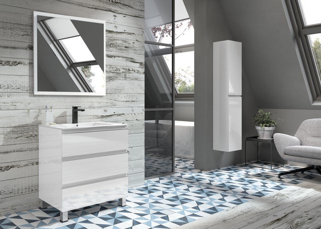 Meuble De Salle De Bain Sous-vasque Blanc Brillant - 500 Mm De Large, 2 Portes, Style Moderne