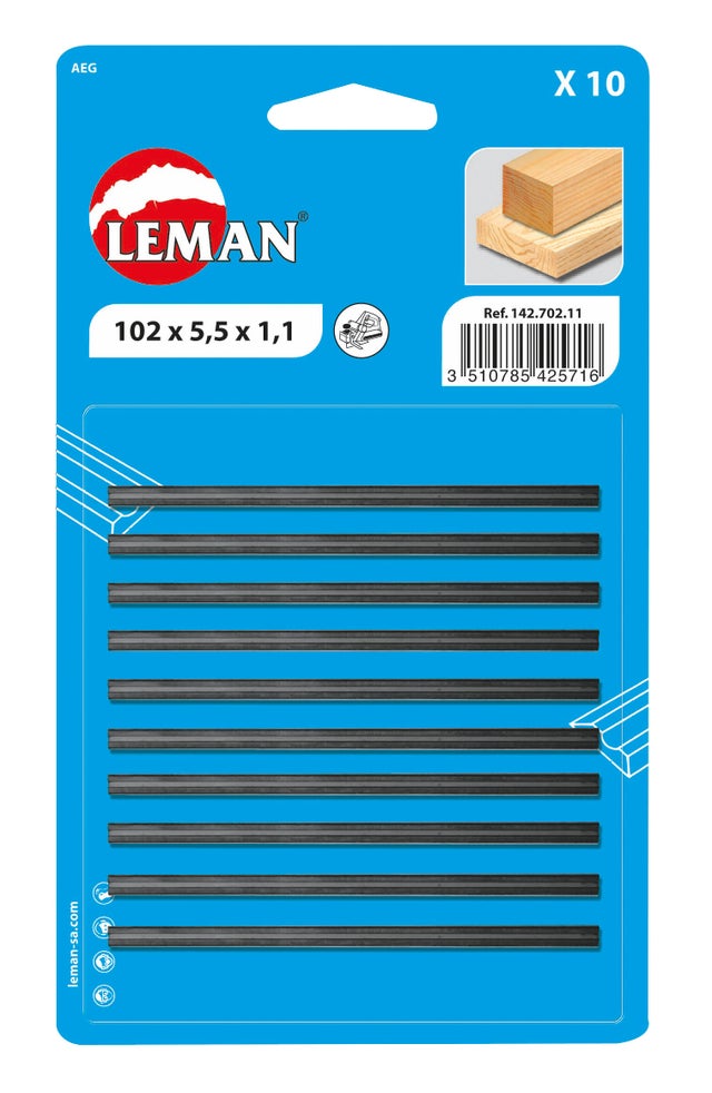 Carte 10 fers de rabot carbure 82 x 5,5 x 1,1 mm - 142.782.11 LEMAN