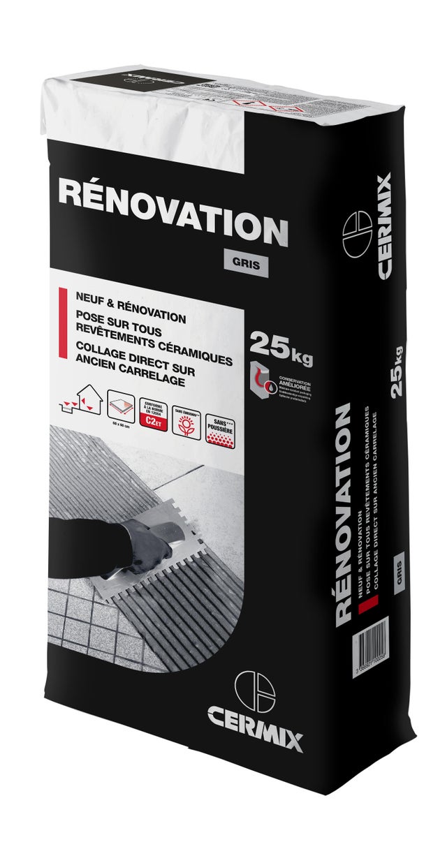 Colle carrelage en poudre blanc C2ET pour sol intérieur & extérieur et mur intérieur 25 kg - Renovation CERMIX