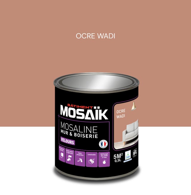 Peinture intérieure multi support acrylique velours ocre wadi 0,5 L Mosaline - MOSAIK