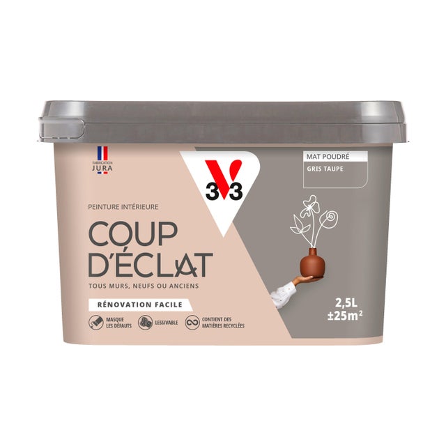 Peinture intérieure multi-support acrylique mat poudré gris taupe 2,5 L Coup d'éclat - V33