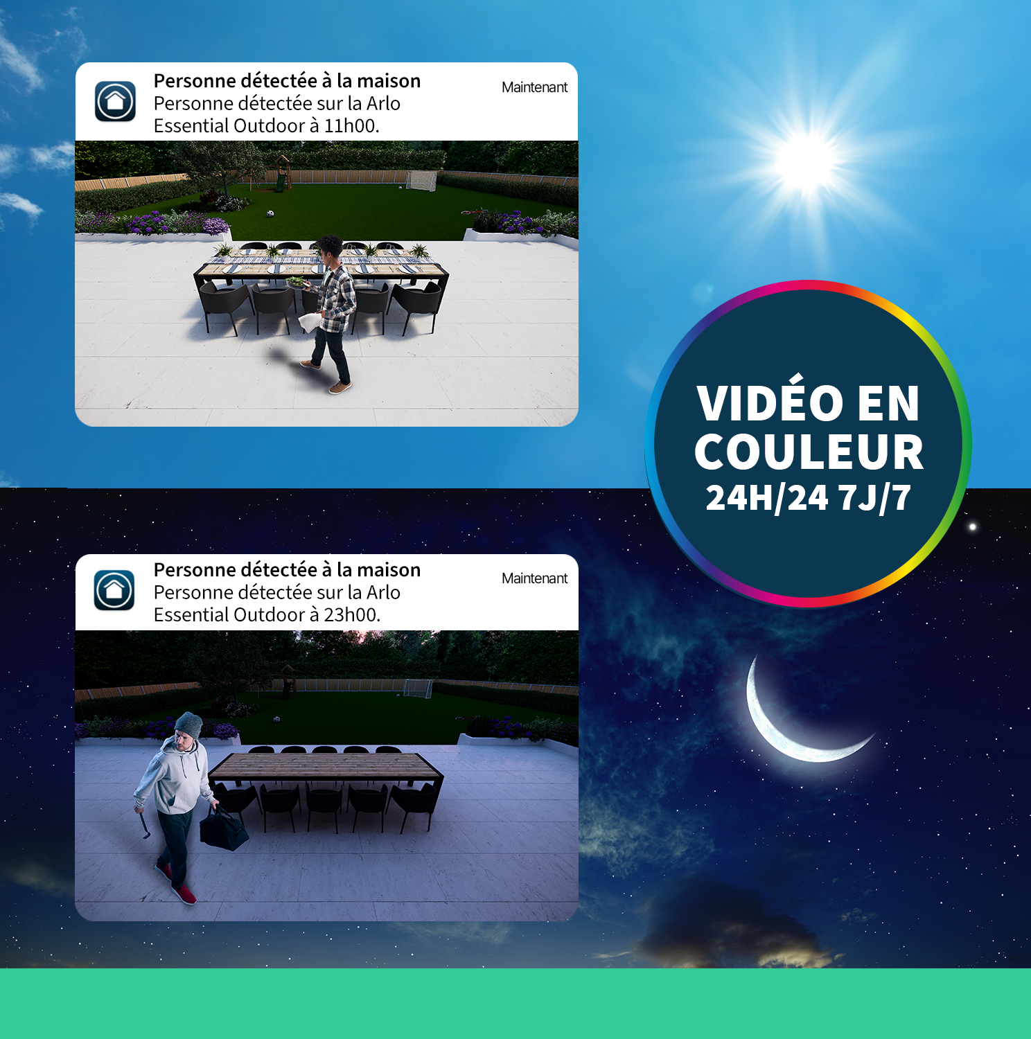 Visualisez avec précision ce qui se passe chez vous dans des couleurs vives, même dans l’obscurité, grâce à la vision nocturne couleur haute définition (Full HD). 								
								
								
								
								
								
								
								 - 1